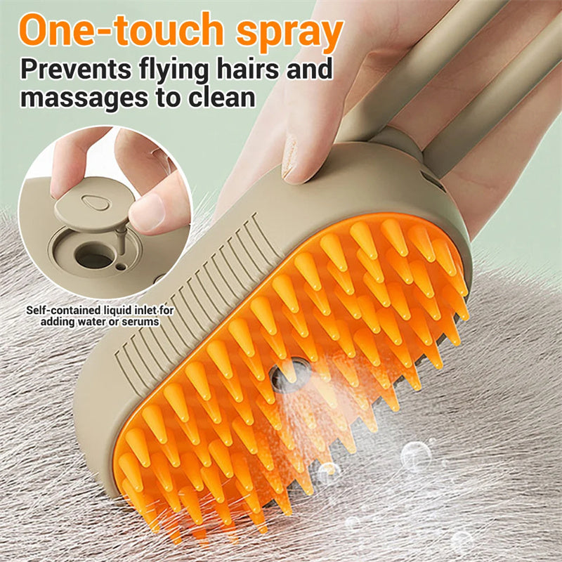3-in-1 Electric Pet Steam Brush for Cats & Dogs – Grooming Comb, Hair Removal & Massage