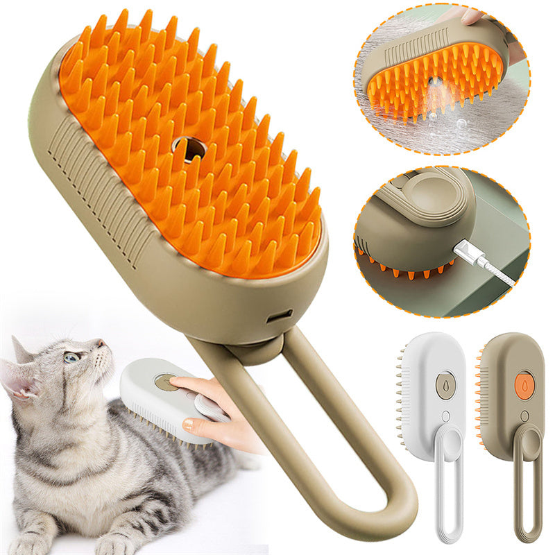 3-in-1 Electric Pet Steam Brush for Cats & Dogs – Grooming Comb, Hair Removal & Massage