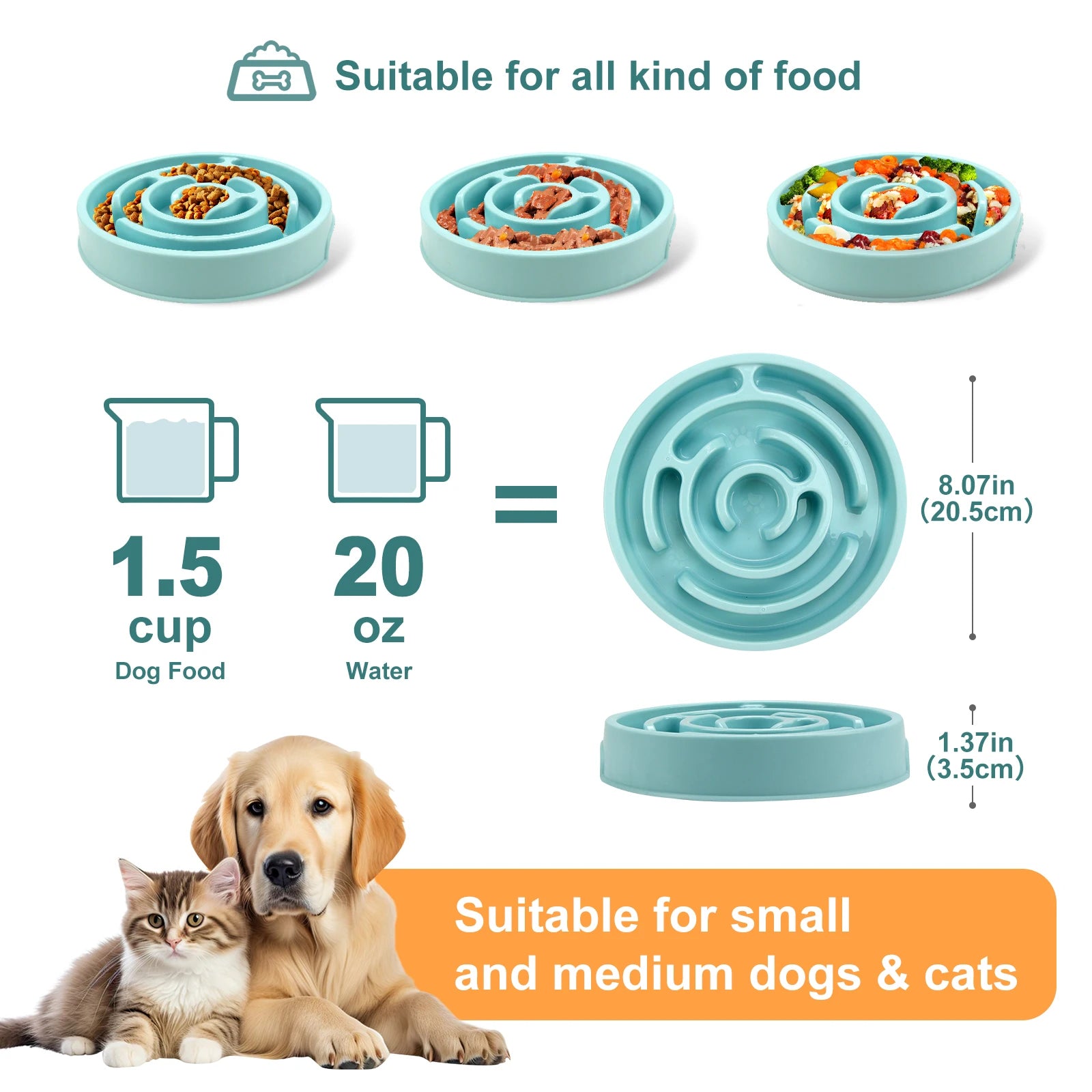 Pet Dog Cat Slow Feeder Bowl Fun Non Slip Anti-Gulping Slower Food Feeding Dishes Eco Dog Bowl for Large Medium Small Cat Dogs Puppy