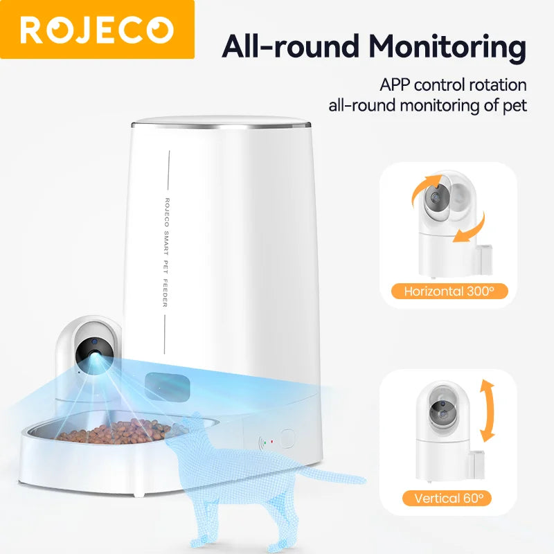 ROJECO 4L Automatic Cat Feeder with Camera | Smart WiFi Pet Food Dispenser with Voice & Video