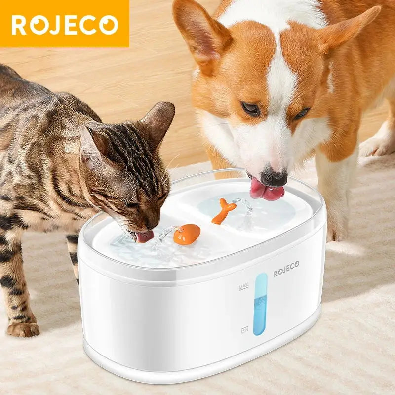 ROJECO Automatic Pet Water Fountain | Dual Bowl Cat & Dog Water Dispenser for Multiple Pets