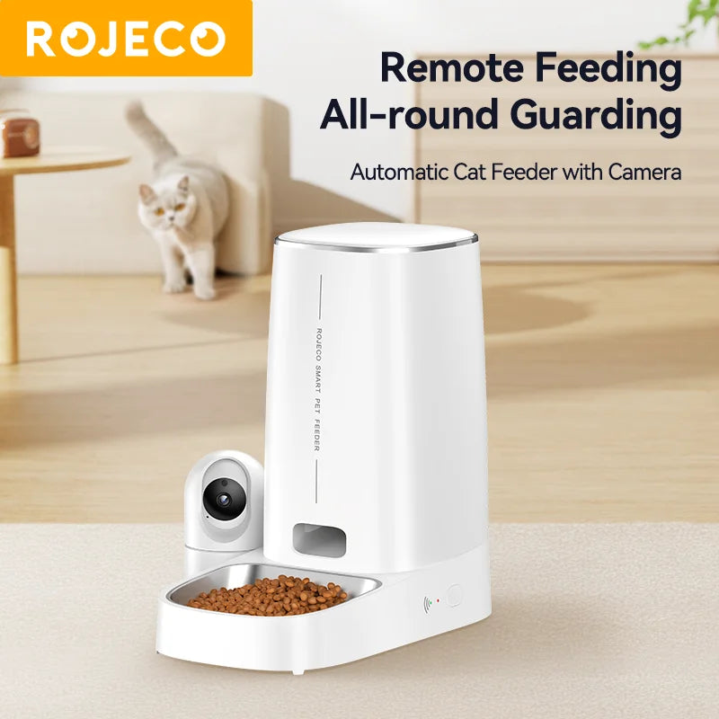 ROJECO 4L Automatic Cat Feeder with Camera | Smart WiFi Pet Food Dispenser with Voice & Video