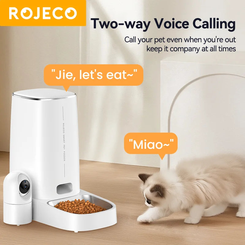 ROJECO 4L Automatic Cat Feeder with Camera | Smart WiFi Pet Food Dispenser with Voice & Video