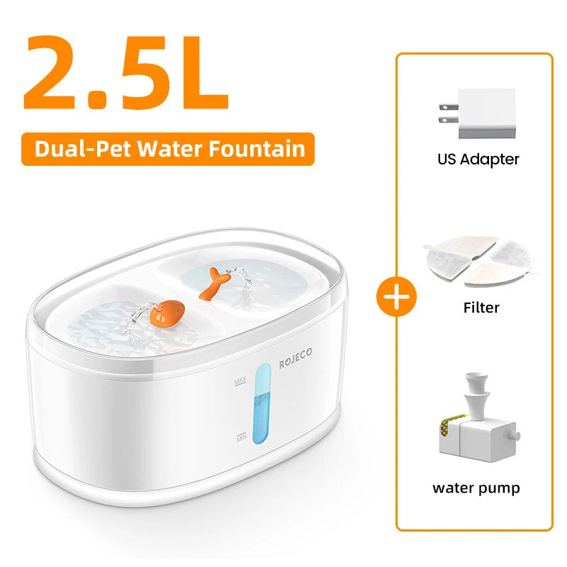ROJECO Automatic Pet Water Fountain | Dual Bowl Cat & Dog Water Dispenser for Multiple Pets