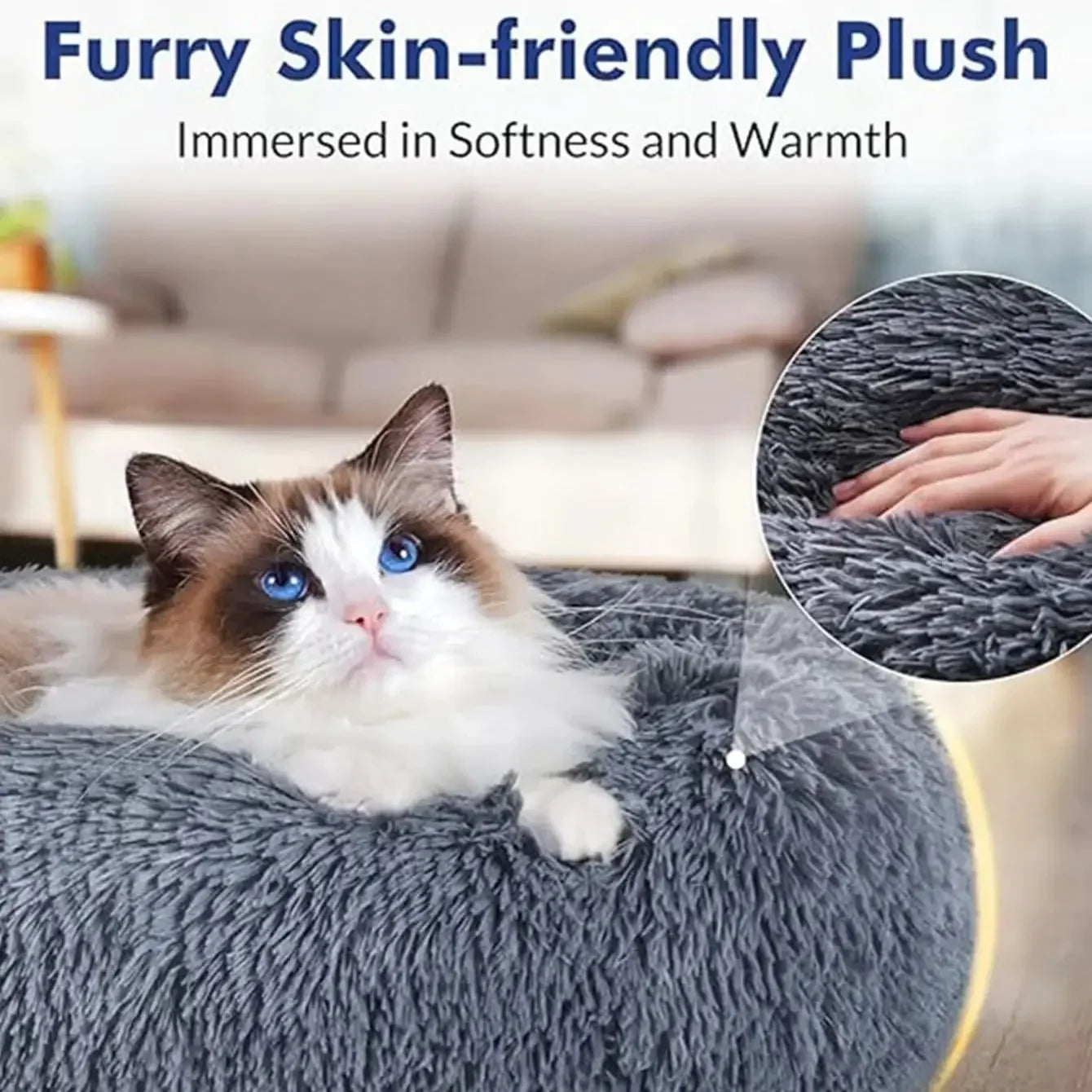 Round Plush Pet Bed for Dogs & Cats | Super Soft, Warm & Comfortable Sleeping Bed (40–90cm)