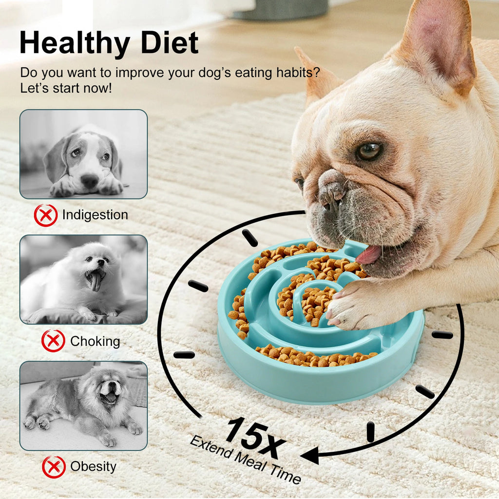 Pet Dog Cat Slow Feeder Bowl Fun Non Slip Anti-Gulping Slower Food Feeding Dishes Eco Dog Bowl for Large Medium Small Cat Dogs Puppy