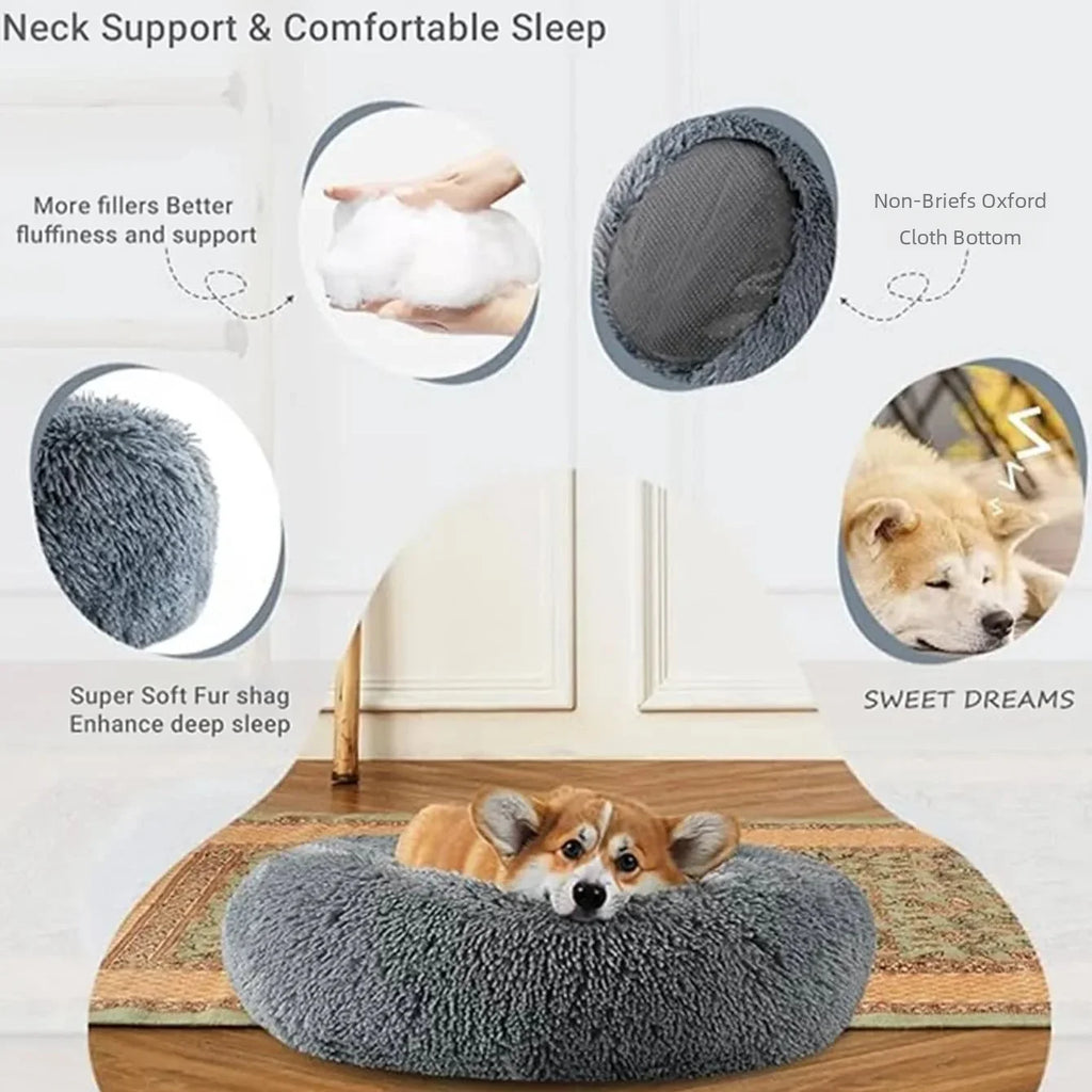 Round Plush Pet Bed for Dogs & Cats | Super Soft, Warm & Comfortable Sleeping Bed (40–90cm)
