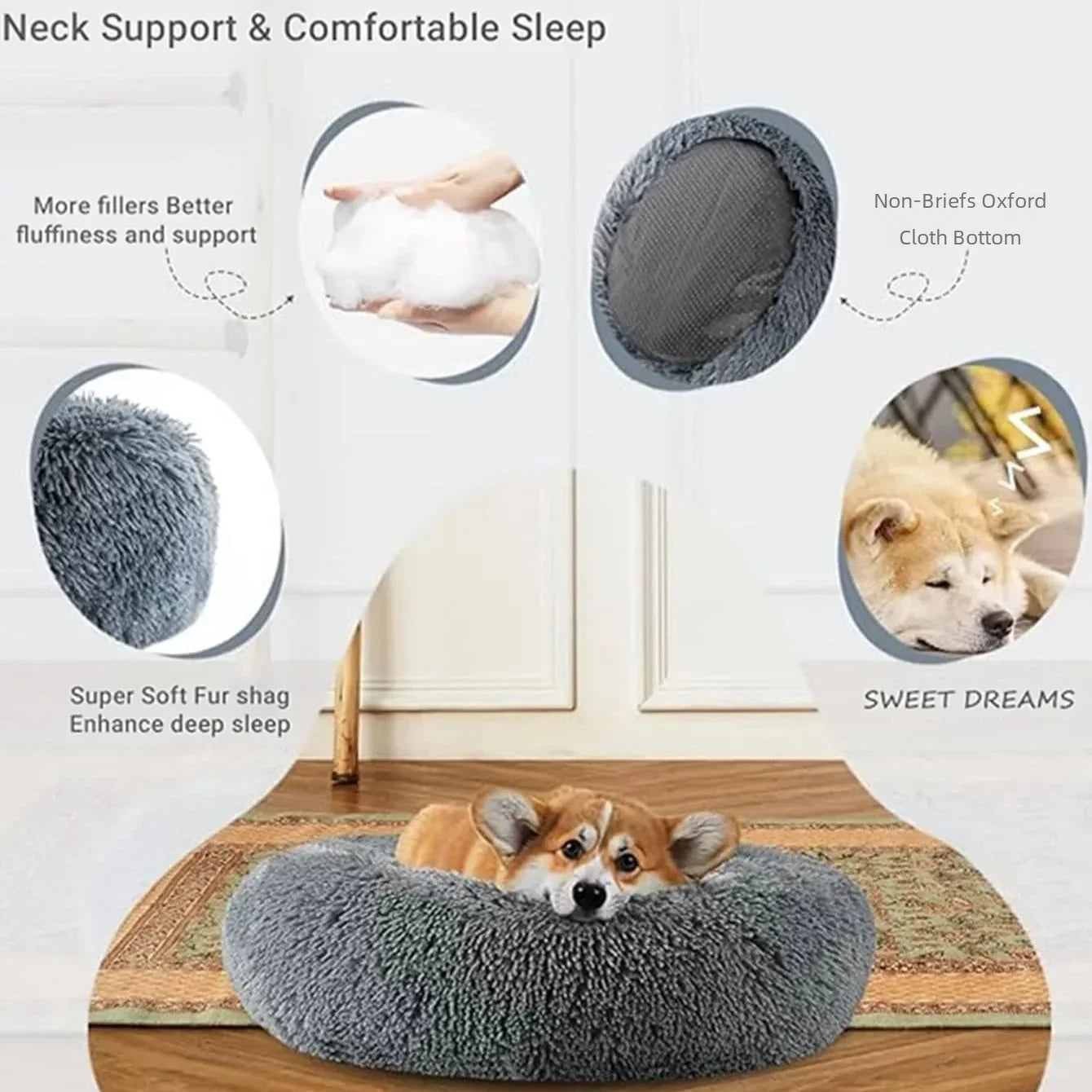Round Plush Pet Bed for Dogs & Cats | Super Soft, Warm & Comfortable Sleeping Bed (40–90cm)