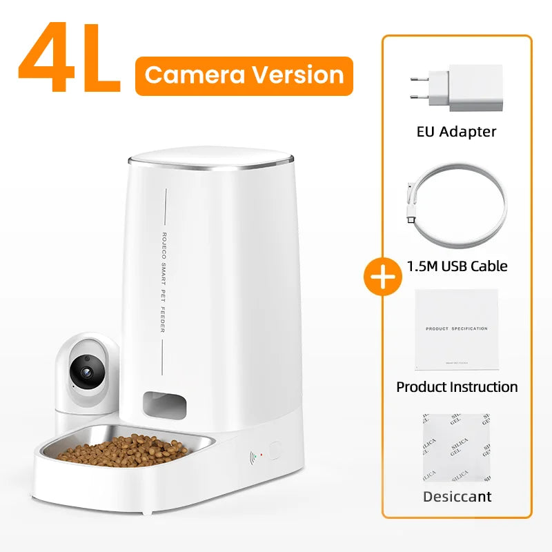 ROJECO 4L Automatic Cat Feeder with Camera | Smart WiFi Pet Food Dispenser with Voice & Video
