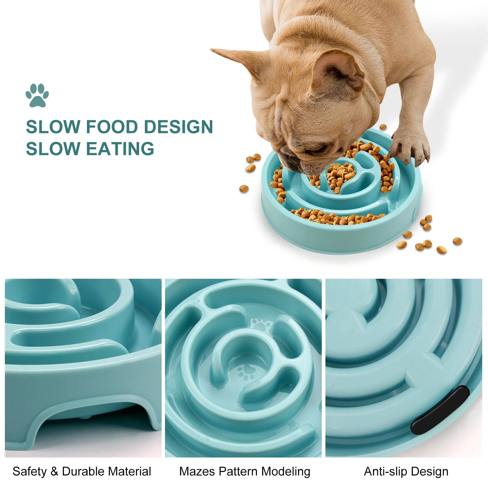 Pet Dog Cat Slow Feeder Bowl Fun Non Slip Anti-Gulping Slower Food Feeding Dishes Eco Dog Bowl for Large Medium Small Cat Dogs Puppy