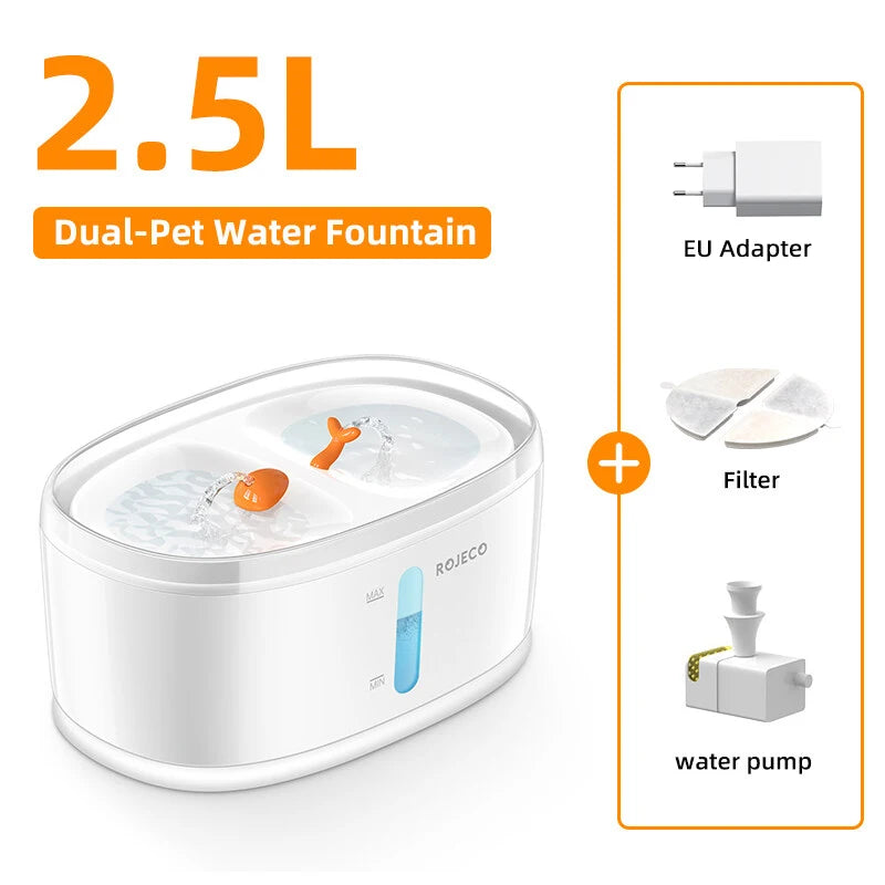 ROJECO Automatic Pet Water Fountain | Dual Bowl Cat & Dog Water Dispenser for Multiple Pets