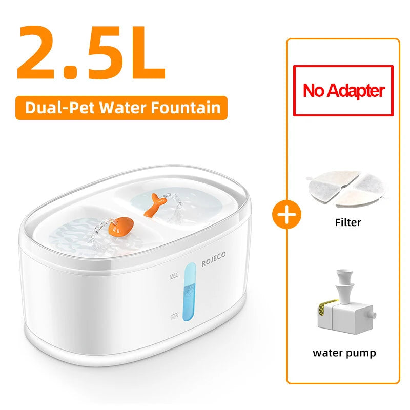 ROJECO Automatic Pet Water Fountain | Dual Bowl Cat & Dog Water Dispenser for Multiple Pets
