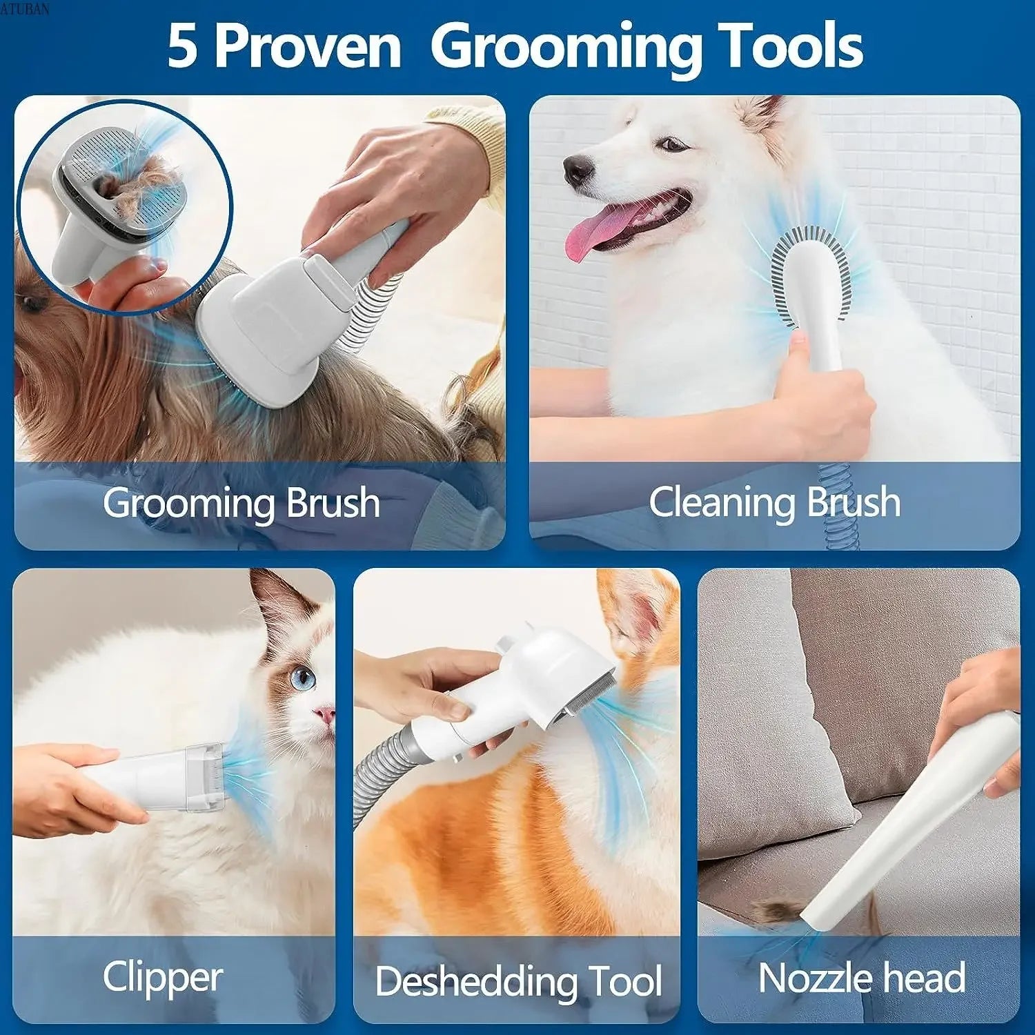 Dog Grooming Vacuum & Pet Hair Remover Kit – 2.3L Pet Grooming Vacuum Cleaner for Dogs & Cats